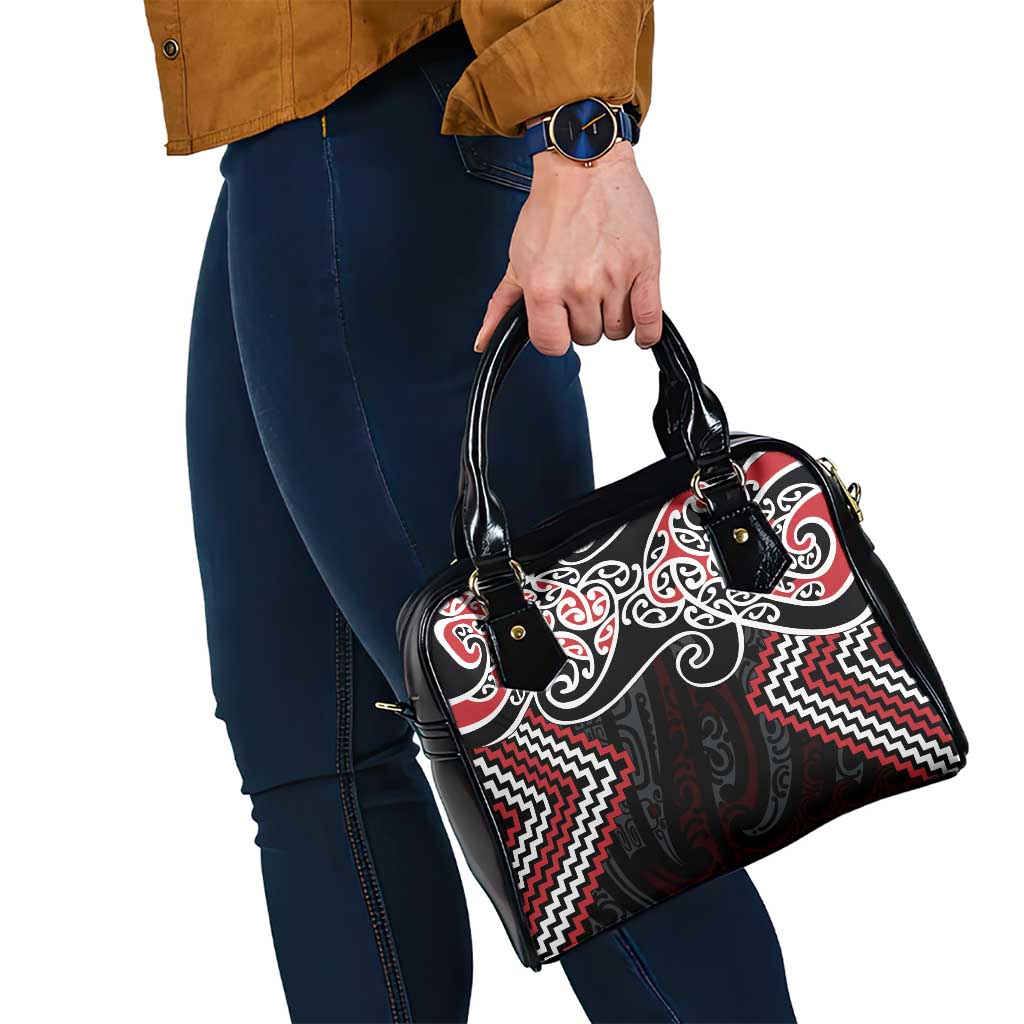 Red Aotearoa Tukutuku Manawa Tapu Shoulder Handbag Ta Moko Toi Maori