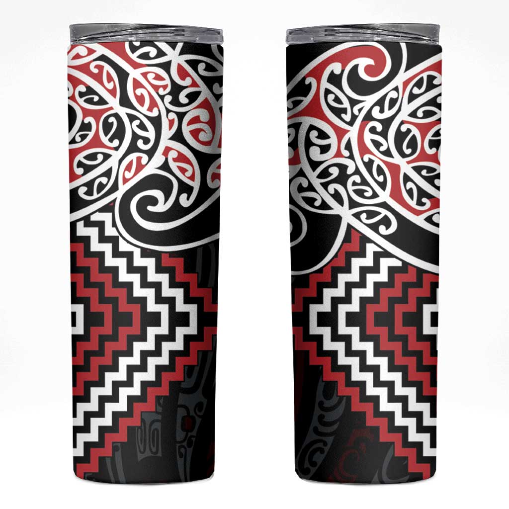 Red Aotearoa Tukutuku Manawa Tapu Skinny Tumbler Ta Moko Toi Maori LT9 Red - Polynesian Pride