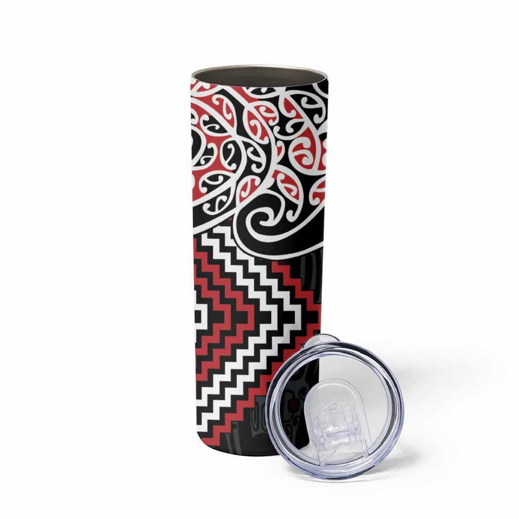Red Aotearoa Tukutuku Manawa Tapu Skinny Tumbler Ta Moko Toi Maori LT9 - Polynesian Pride