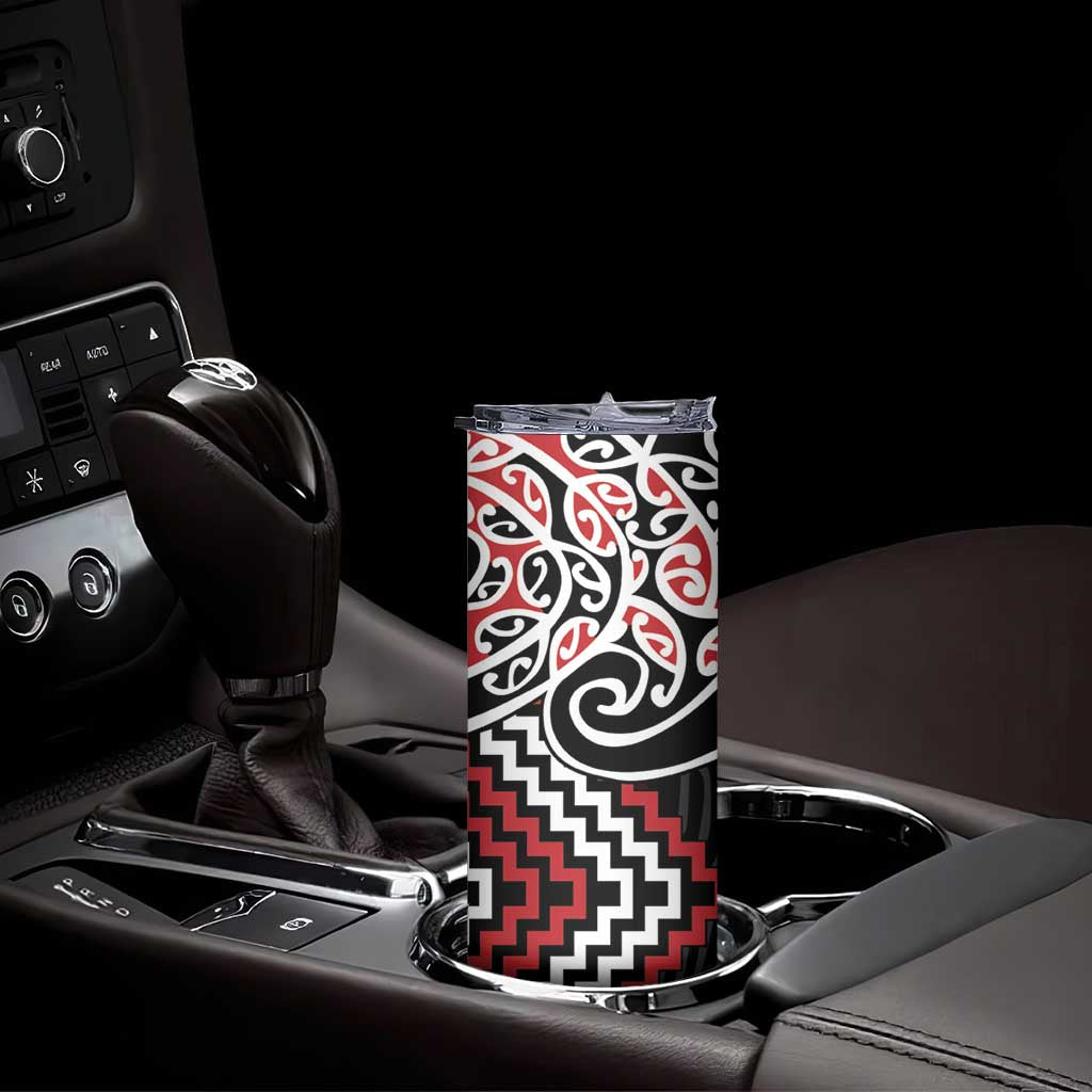 Red Aotearoa Tukutuku Manawa Tapu Skinny Tumbler Ta Moko Toi Maori LT9 - Polynesian Pride