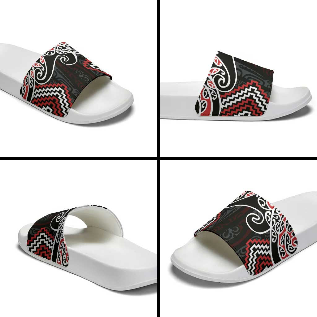 Red Aotearoa Tukutuku Manawa Tapu Slide Sandals Ta Moko Toi Maori - Polynesian Pride