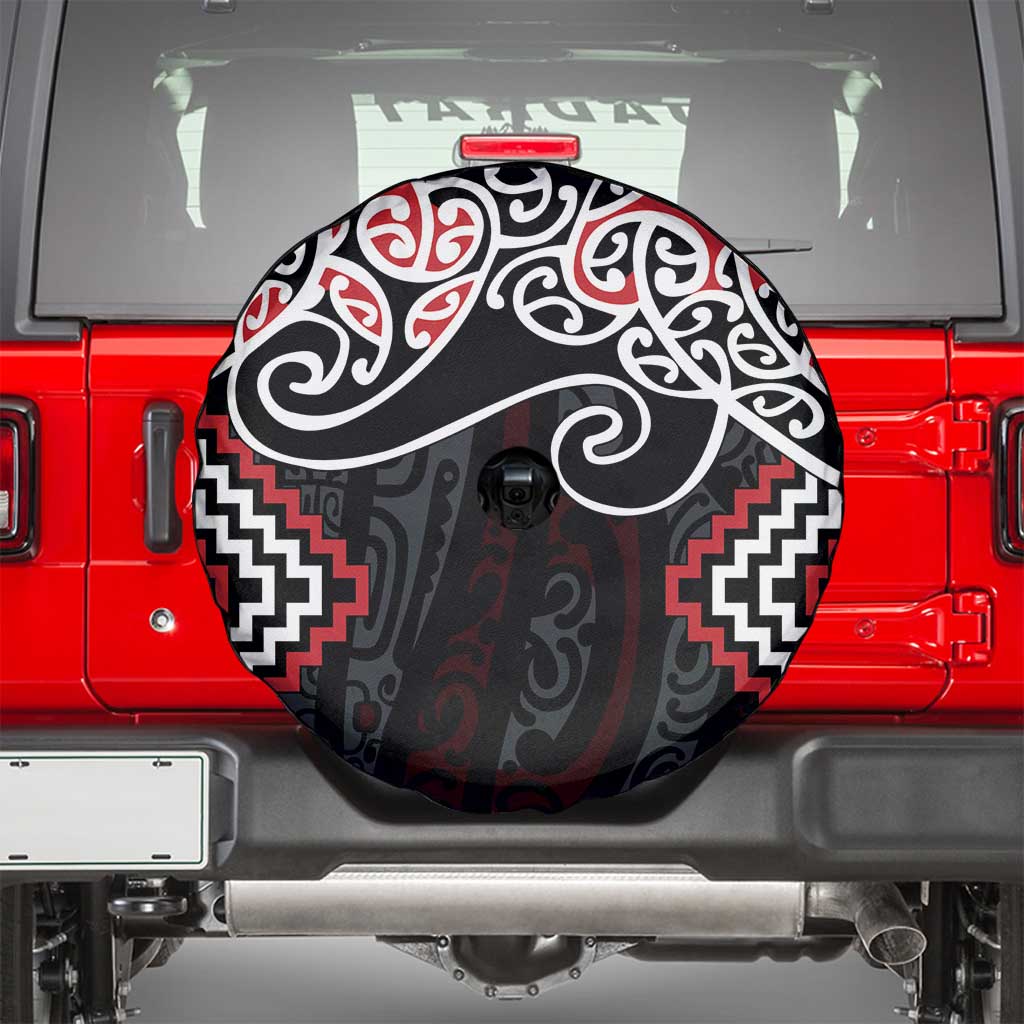 Red Aotearoa Tukutuku Manawa Tapu Spare Tire Cover Ta Moko Toi Maori