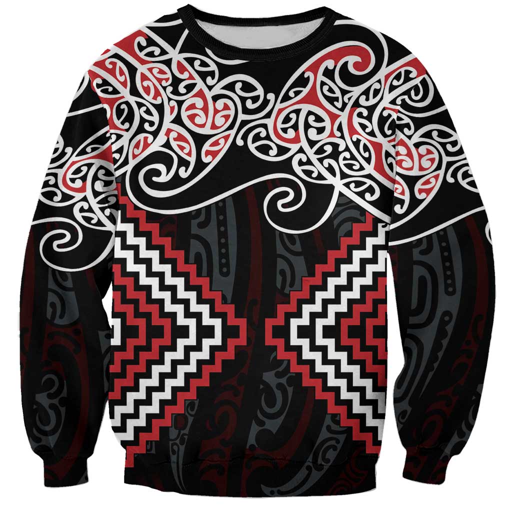 Red Aotearoa Tukutuku Manawa Tapu Sweatshirt Ta Moko Toi Maori