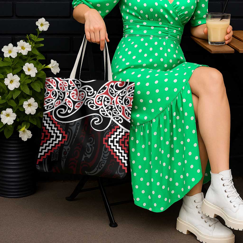 Red Aotearoa Tukutuku Manawa Tapu Tote Bag Ta Moko Toi Maori - Polynesian Pride