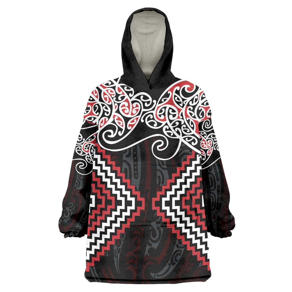 Red Aotearoa Tukutuku Manawa Tapu Wearable Blanket Hoodie Ta Moko Toi Maori