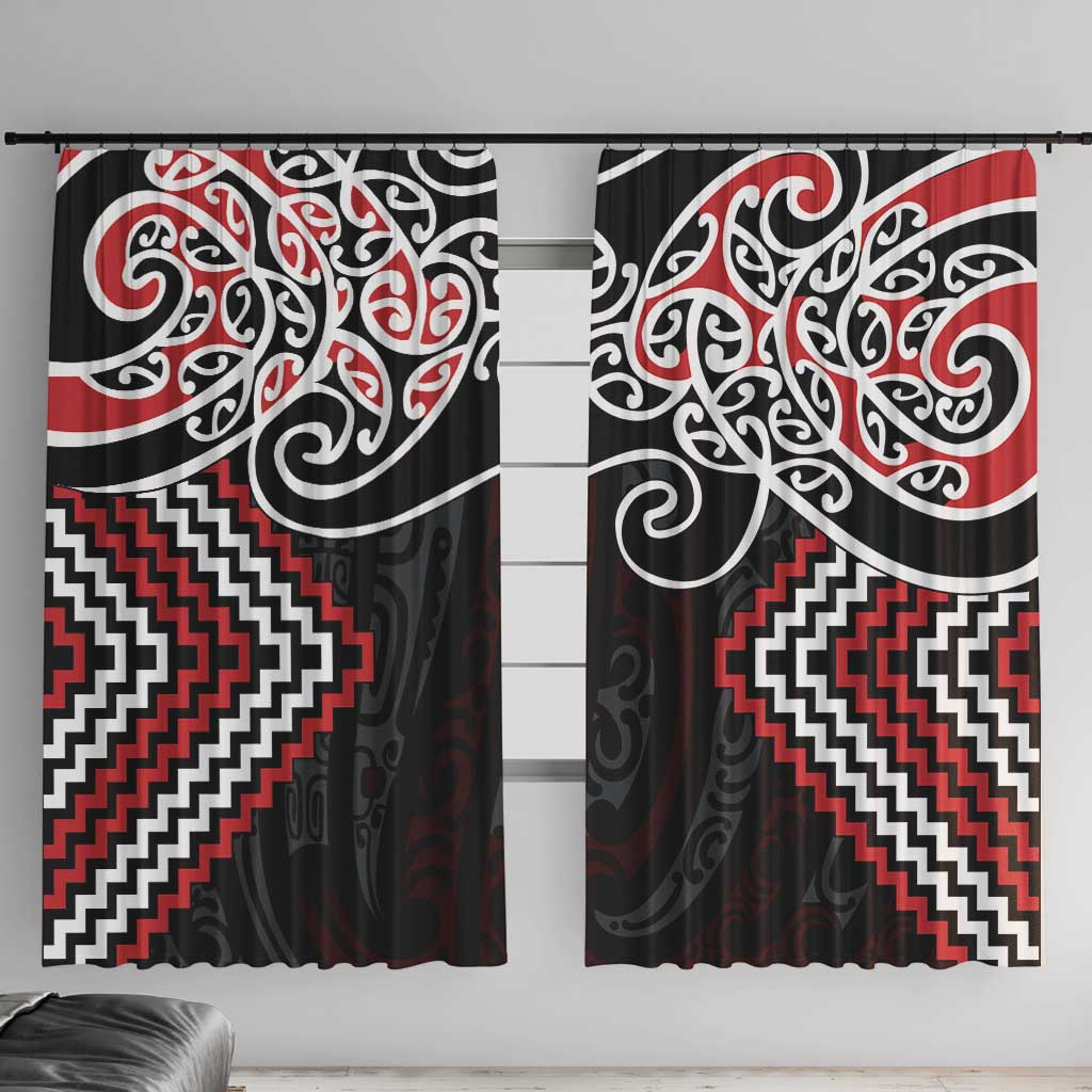 Red Aotearoa Tukutuku Manawa Tapu Window Curtain Ta Moko Toi Maori