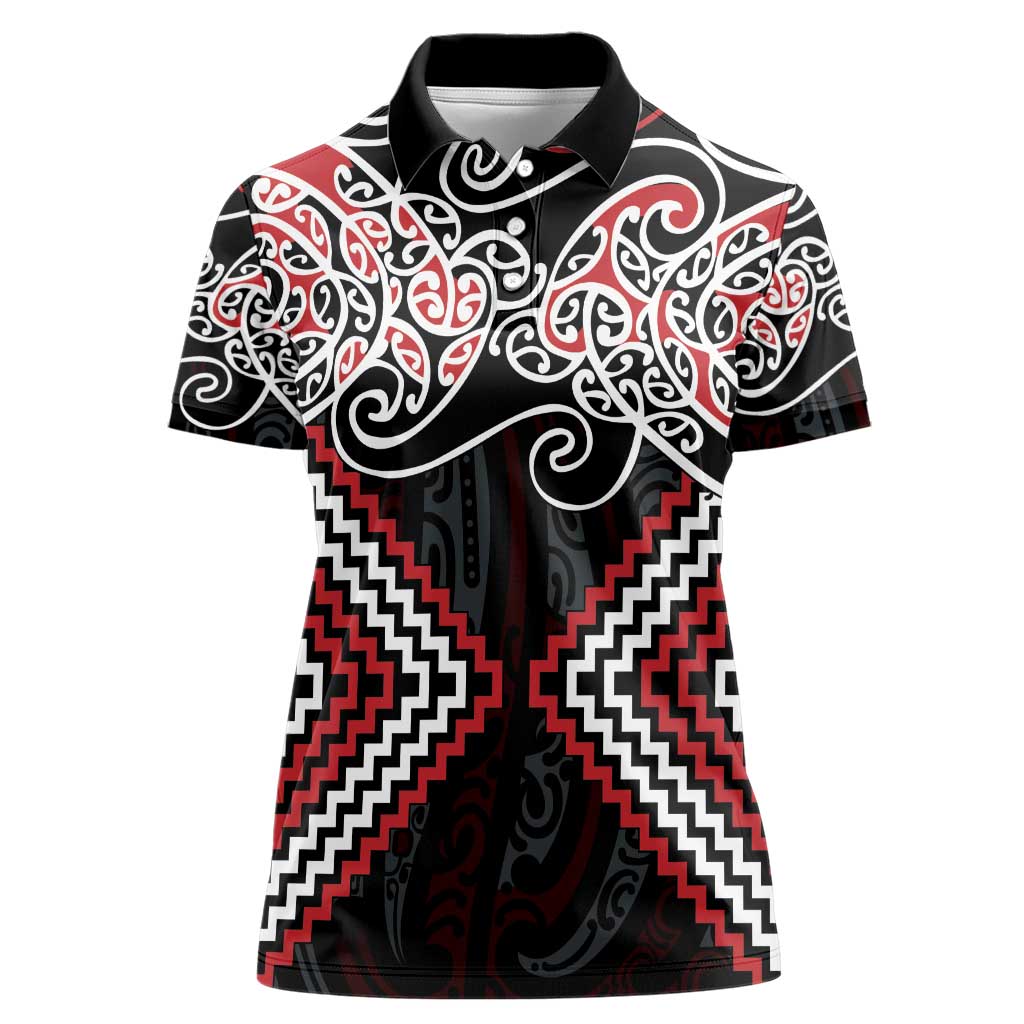 Red Aotearoa Tukutuku Manawa Tapu Women Polo Shirt Ta Moko Toi Maori