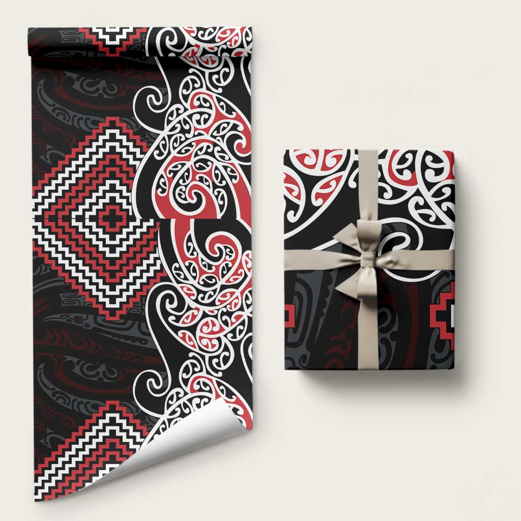 Red Aotearoa Tukutuku Manawa Tapu Wrapping Paper Ta Moko Toi Maori - Polynesian Pride