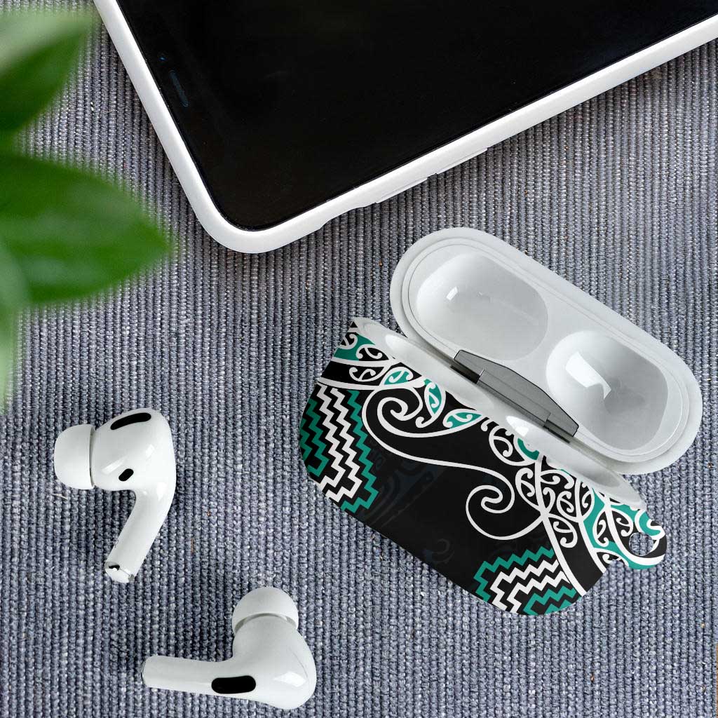 Turquoise Aotearoa Tukutuku Manawa Tapu AirPods Case Ta Moko Toi Maori - Polynesian Pride