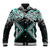 Turquoise Aotearoa Tukutuku Manawa Tapu Baseball Jacket Ta Moko Toi Maori