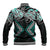 Turquoise Aotearoa Tukutuku Manawa Tapu Baseball Jacket Ta Moko Toi Maori