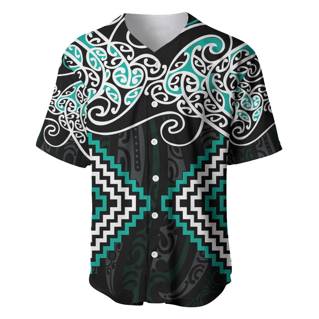 Turquoise Aotearoa Tukutuku Manawa Tapu Baseball Jersey Ta Moko Toi Maori