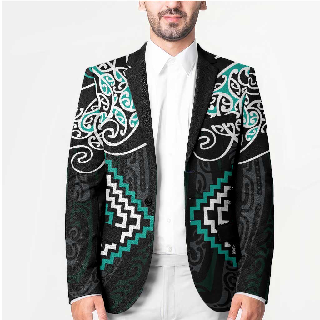 Turquoise Aotearoa Tukutuku Manawa Tapu Blazer Ta Moko Toi Maori - Polynesian Pride