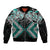 Turquoise Aotearoa Tukutuku Manawa Tapu Bomber Jacket Ta Moko Toi Maori