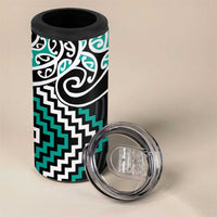 Turquoise Aotearoa Tukutuku Manawa Tapu 4 in 1 Can Cooler Tumbler Ta Moko Toi Maori