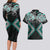 Turquoise Aotearoa Tukutuku Manawa Tapu Couples Matching Long Sleeve Bodycon Dress and Hawaiian Shirt Ta Moko Toi Maori