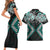 Turquoise Aotearoa Tukutuku Manawa Tapu Couples Matching Short Sleeve Bodycon Dress and Hawaiian Shirt Ta Moko Toi Maori