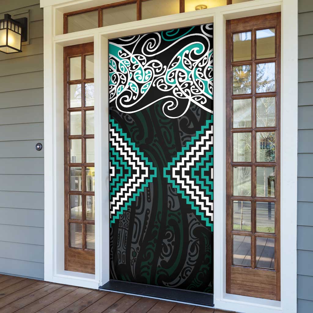 Turquoise Aotearoa Tukutuku Manawa Tapu Door Cover Ta Moko Toi Maori - Polynesian Pride