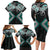 Turquoise Aotearoa Tukutuku Manawa Tapu Family Matching Long Sleeve Bodycon Dress and Hawaiian Shirt Ta Moko Toi Maori