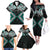 Turquoise Aotearoa Tukutuku Manawa Tapu Family Matching Off The Shoulder Long Sleeve Dress and Hawaiian Shirt Ta Moko Toi Maori