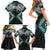 Turquoise Aotearoa Tukutuku Manawa Tapu Family Matching Short Sleeve Bodycon Dress and Hawaiian Shirt Ta Moko Toi Maori