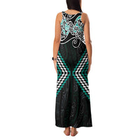 Turquoise Aotearoa Tukutuku Manawa Tapu Family Matching Tank Maxi Dress and Hawaiian Shirt Ta Moko Toi Maori