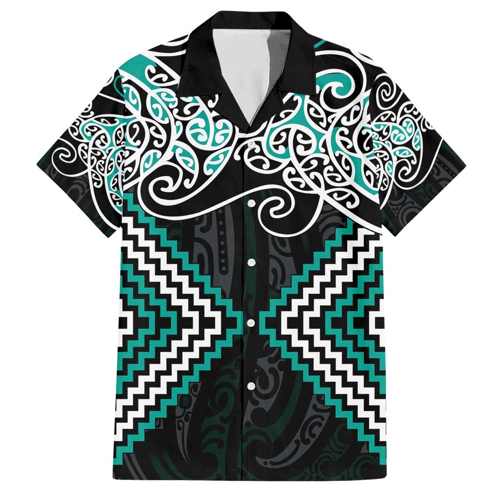 Turquoise Aotearoa Tukutuku Manawa Tapu Hawaiian Shirt Ta Moko Toi Maori