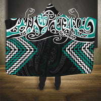 Turquoise Aotearoa Tukutuku Manawa Tapu Hooded Blanket Ta Moko Toi Maori