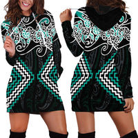 Turquoise Aotearoa Tukutuku Manawa Tapu Hoodie Dress Ta Moko Toi Maori LT9 - Polynesian Pride