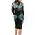 Turquoise Aotearoa Tukutuku Manawa Tapu Long Sleeve Bodycon Dress Ta Moko Toi Maori