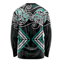 Turquoise Aotearoa Tukutuku Manawa Tapu Long Sleeve Shirt Ta Moko Toi Maori