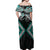 Turquoise Aotearoa Tukutuku Manawa Tapu Off Shoulder Maxi Dress Ta Moko Toi Maori