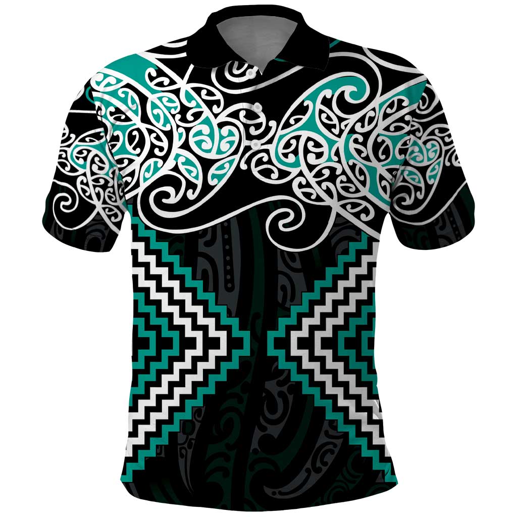 Turquoise Aotearoa Tukutuku Manawa Tapu Polo Shirt Ta Moko Toi Maori