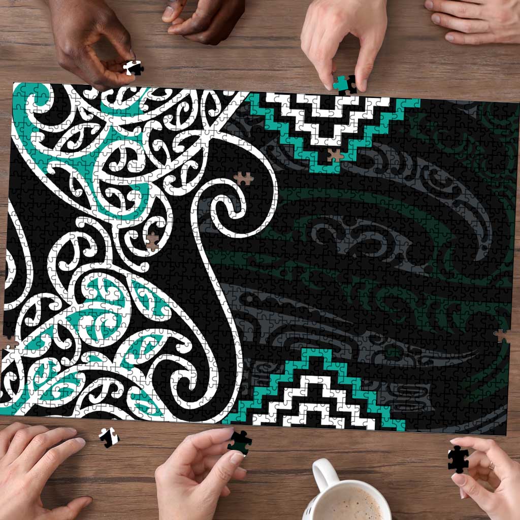 Turquoise Aotearoa Tukutuku Manawa Tapu Puzzle Ta Moko Toi Maori - Polynesian Pride