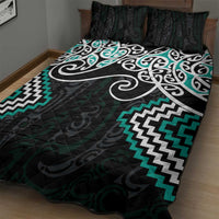 Turquoise Aotearoa Tukutuku Manawa Tapu Quilt Bed Set Ta Moko Toi Maori LT9 - Polynesian Pride