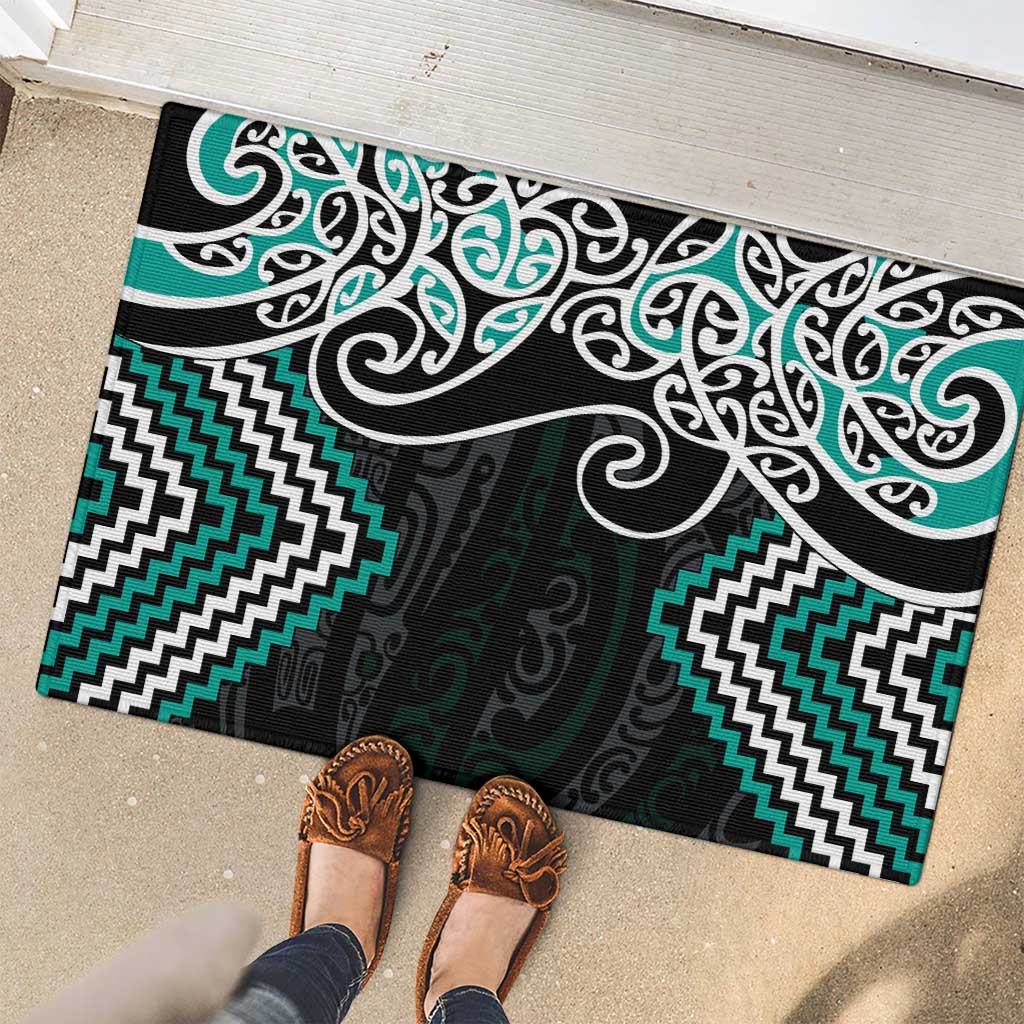 Turquoise Aotearoa Tukutuku Manawa Tapu Rubber Doormat Ta Moko Toi Maori LT9 - Polynesian Pride