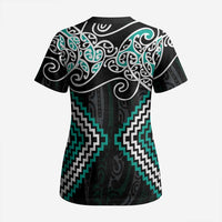 Turquoise Aotearoa Tukutuku Manawa Tapu Scrub Top Ta Moko Toi Maori - Polynesian Pride
