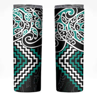 Turquoise Aotearoa Tukutuku Manawa Tapu Skinny Tumbler Ta Moko Toi Maori LT9 Turquoise - Polynesian Pride