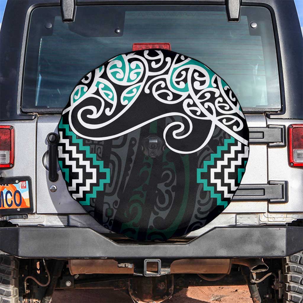 Turquoise Aotearoa Tukutuku Manawa Tapu Spare Tire Cover Ta Moko Toi Maori