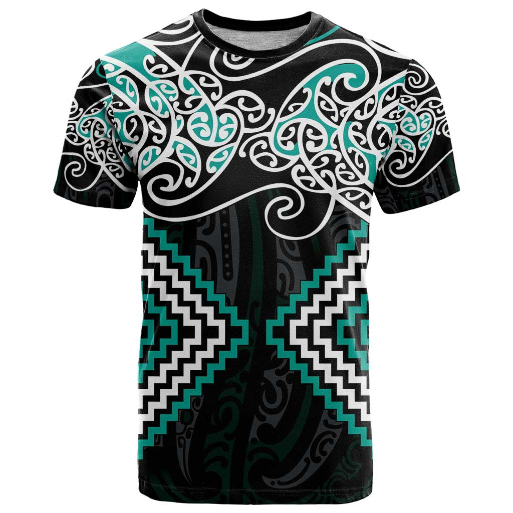 Turquoise Aotearoa Tukutuku Manawa Tapu T Shirt Ta Moko Toi Maori