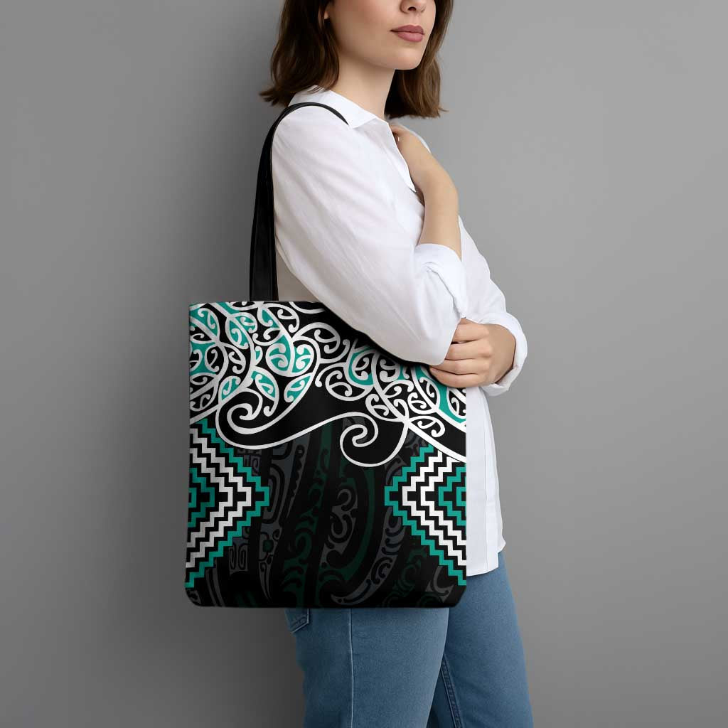 Turquoise Aotearoa Tukutuku Manawa Tapu Tote Bag Ta Moko Toi Maori - Polynesian Pride
