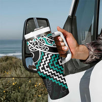 Turquoise Aotearoa Tukutuku Manawa Tapu Tumbler With Handle Ta Moko Toi Maori