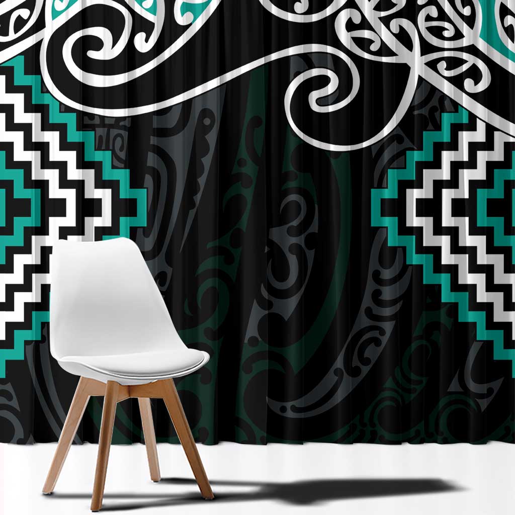 Turquoise Aotearoa Tukutuku Manawa Tapu Window Curtain Ta Moko Toi Maori