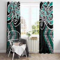 Turquoise Aotearoa Tukutuku Manawa Tapu Window Curtain Ta Moko Toi Maori