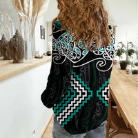 Turquoise Aotearoa Tukutuku Manawa Tapu Women Casual Shirt Ta Moko Toi Maori LT9 - Polynesian Pride