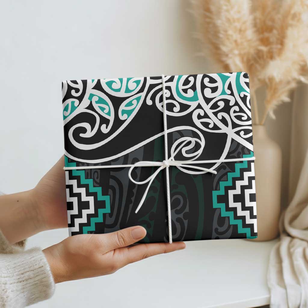 Turquoise Aotearoa Tukutuku Manawa Tapu Wrapping Paper Ta Moko Toi Maori - Polynesian Pride