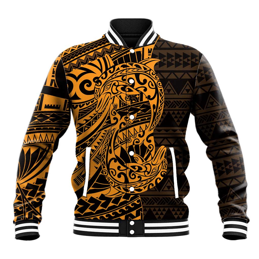 Gold Couple Dolphins Maori Polynesian Style Baseball Jacket