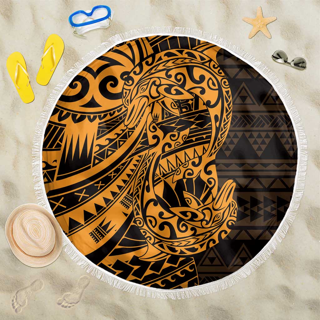 Gold Couple Dolphins Maori Polynesian Style Beach Blanket