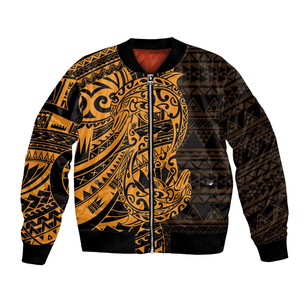 Gold Couple Dolphins Maori Polynesian Style Bomber Jacket