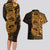 Gold Couple Dolphins Maori Polynesian Style Couples Matching Long Sleeve Bodycon Dress and Hawaiian Shirt